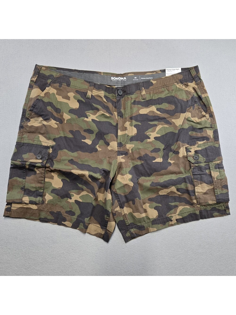 Sonoma Flexwear Cargo Shorts Mens 50 Big & Tall Green Camo Ripstop 10in NWT